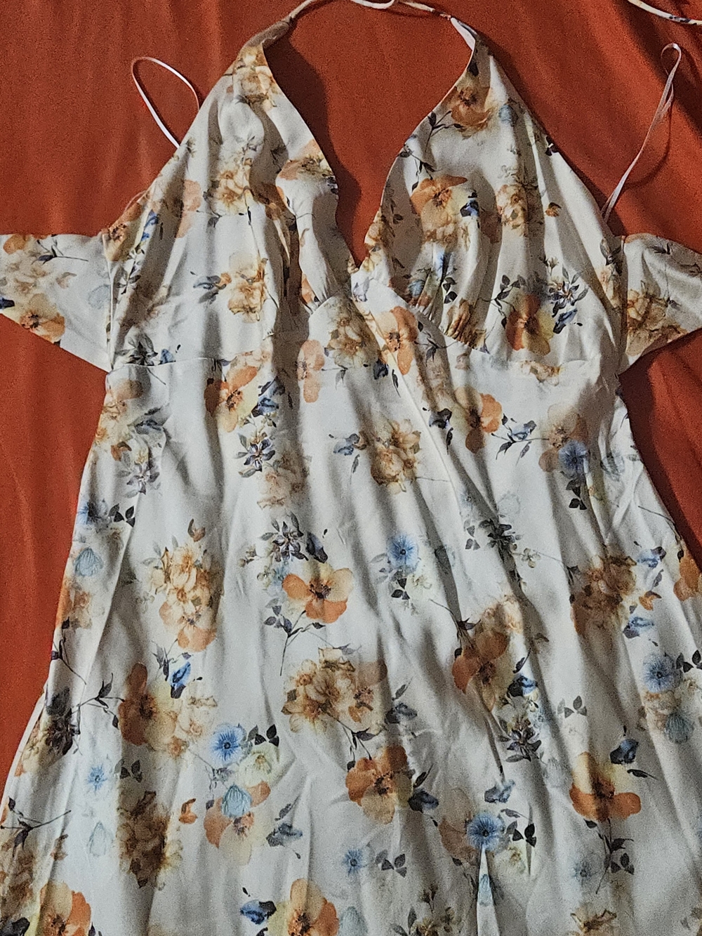 NWT Shareen Collections Floral Halter Midi Dress - Boho Cold Shoulder Summer